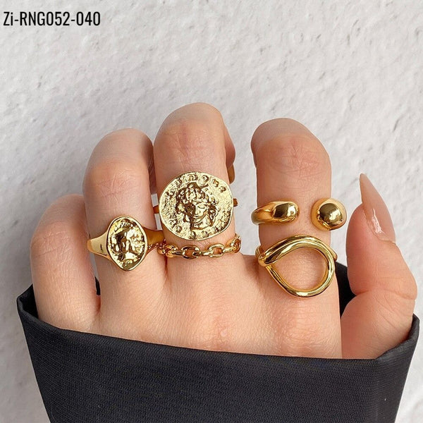 5Pcs/set Trendy Vintage Gold Color Irregular Geometric Rings Set