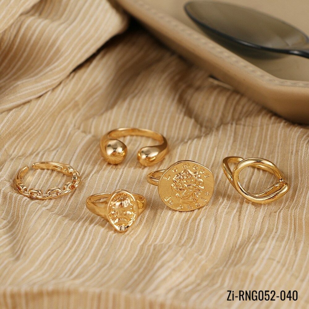 5Pcs/set Trendy Vintage Gold Color Irregular Geometric Rings Set - Zi Collection Hub
