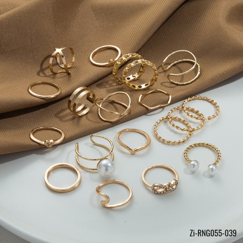 19Pcs Golden Metal Pearl Punk Rings Set - Zi Collection Hub