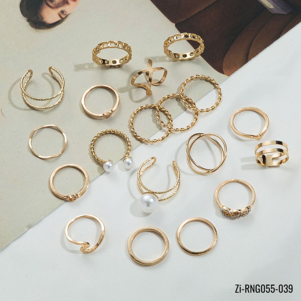 19Pcs Golden Metal Pearl Punk Rings Set - Zi Collection Hub