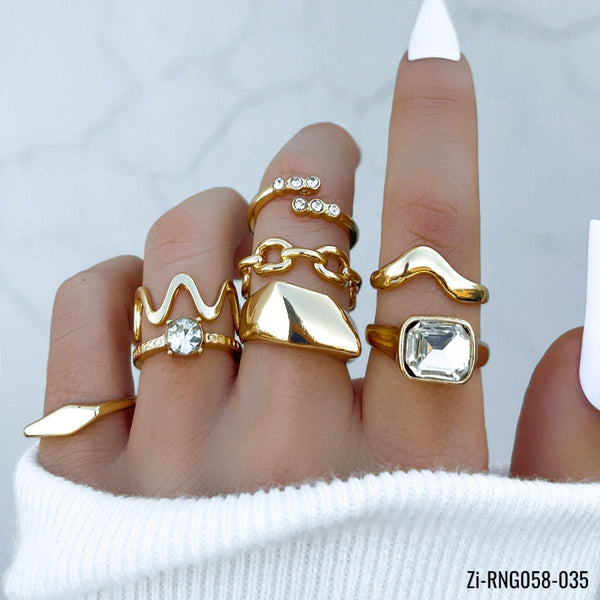 8 Pcs/Set Vintage Gold Crystal Geometric Chunky Rings Set