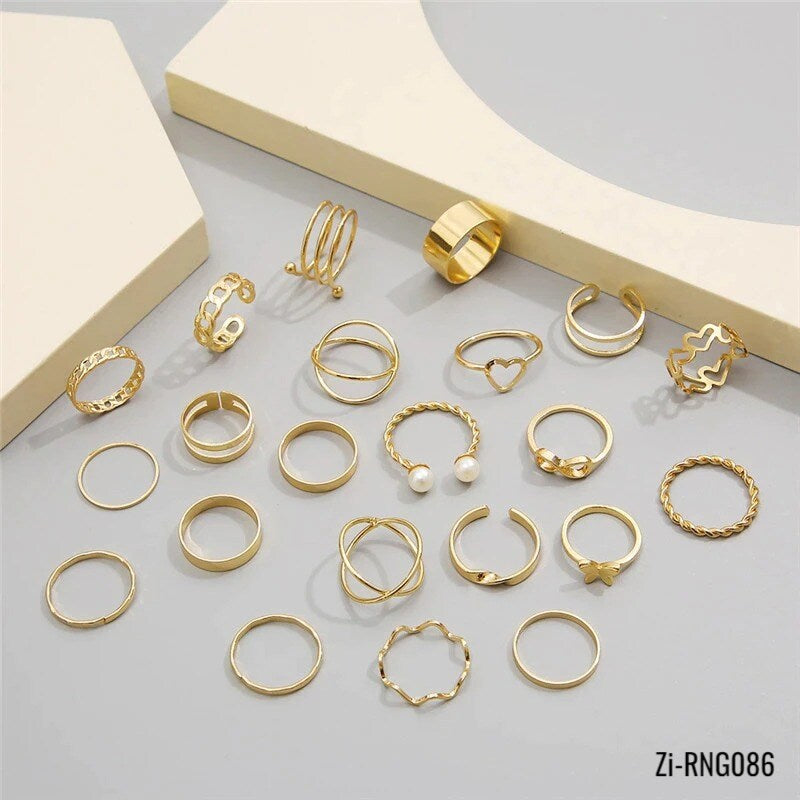 22pcs Geometric Cross Pearl Butterfly Finger Rings Set - Zi Collection Hub