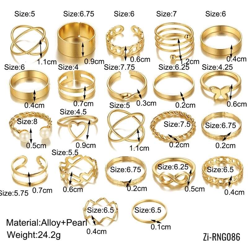 22pcs Geometric Cross Pearl Butterfly Finger Rings Set - Zi Collection Hub