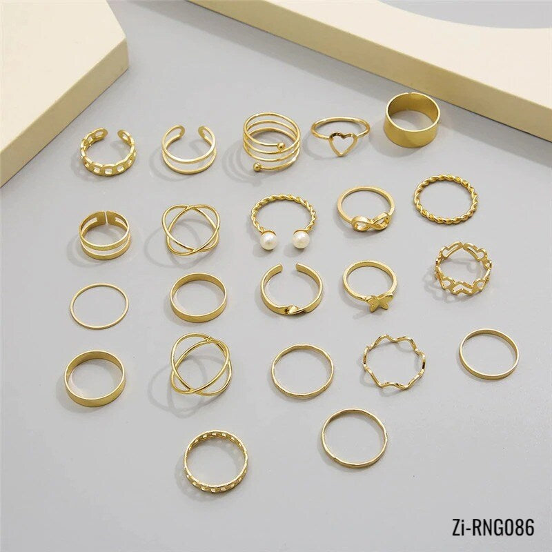 22pcs Geometric Cross Pearl Butterfly Finger Rings Set - Zi Collection Hub