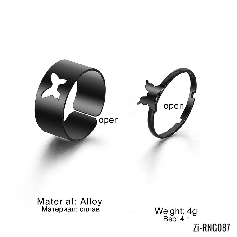 2PCS Punk Black Couple Ring Set - Zi Collection Hub