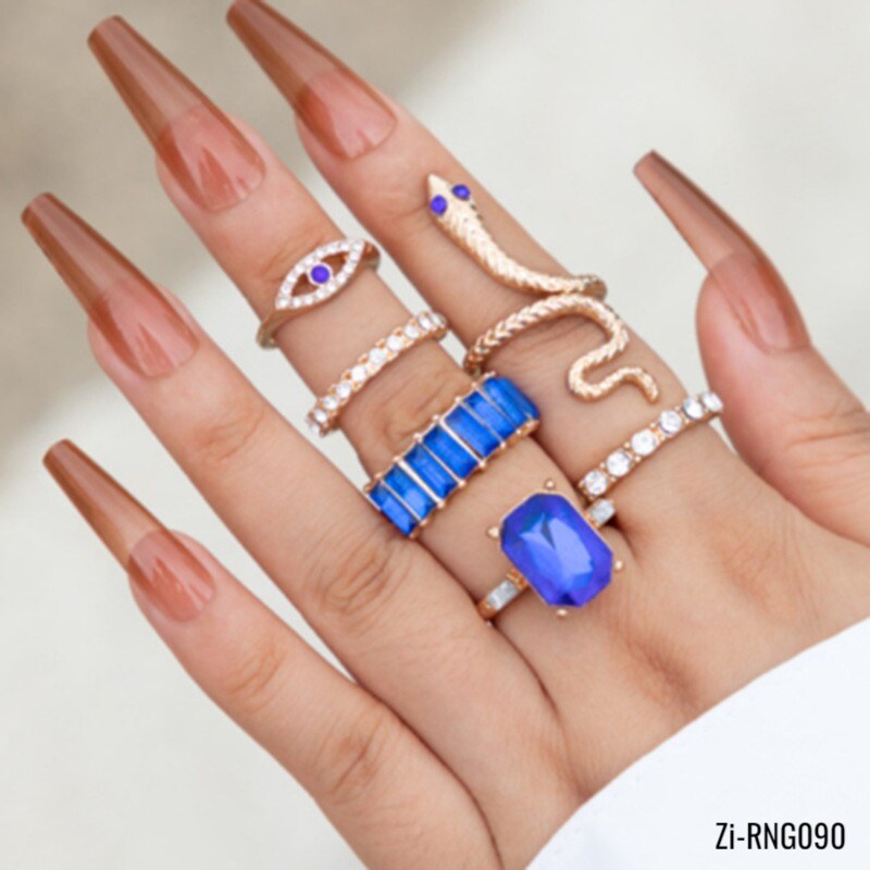 6pcs/set Snake Blue Diamond Zircon Finger Rings