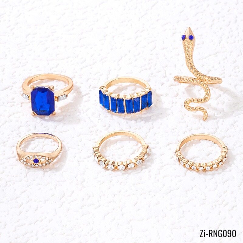 6pcs/set Snake Blue Diamond Zircon Finger Rings - Zi Collection Hub
