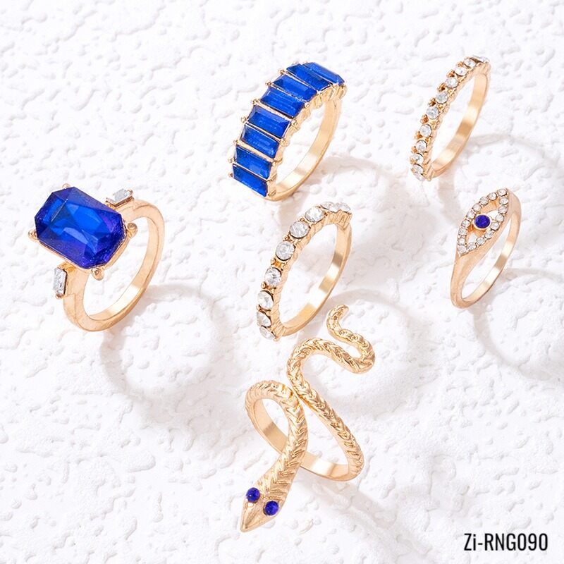 6pcs/set Snake Blue Diamond Zircon Finger Rings - Zi Collection Hub