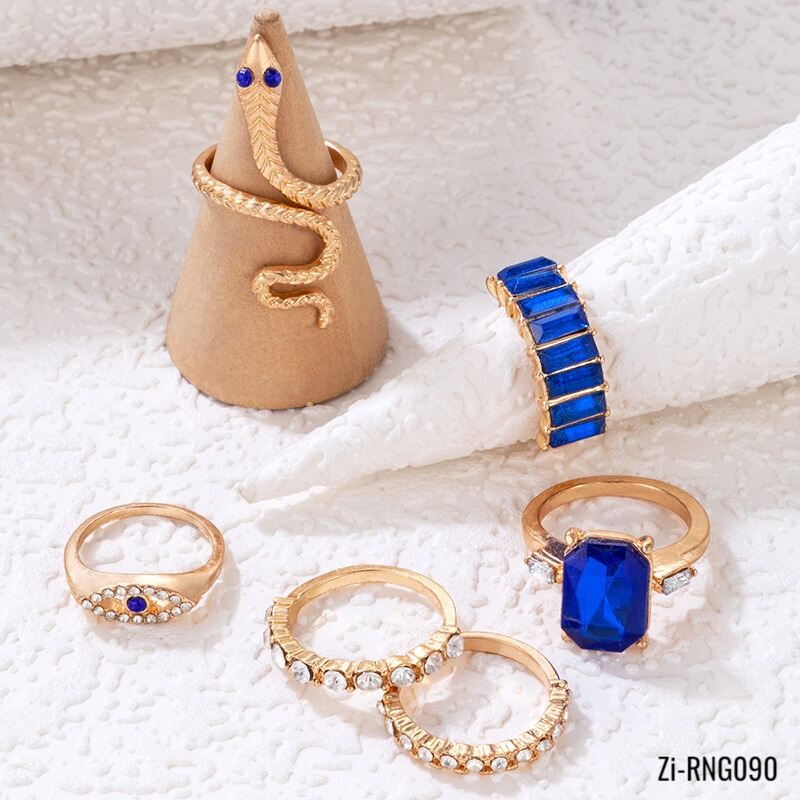 6pcs/set Snake Blue Diamond Zircon Finger Rings - Zi Collection Hub