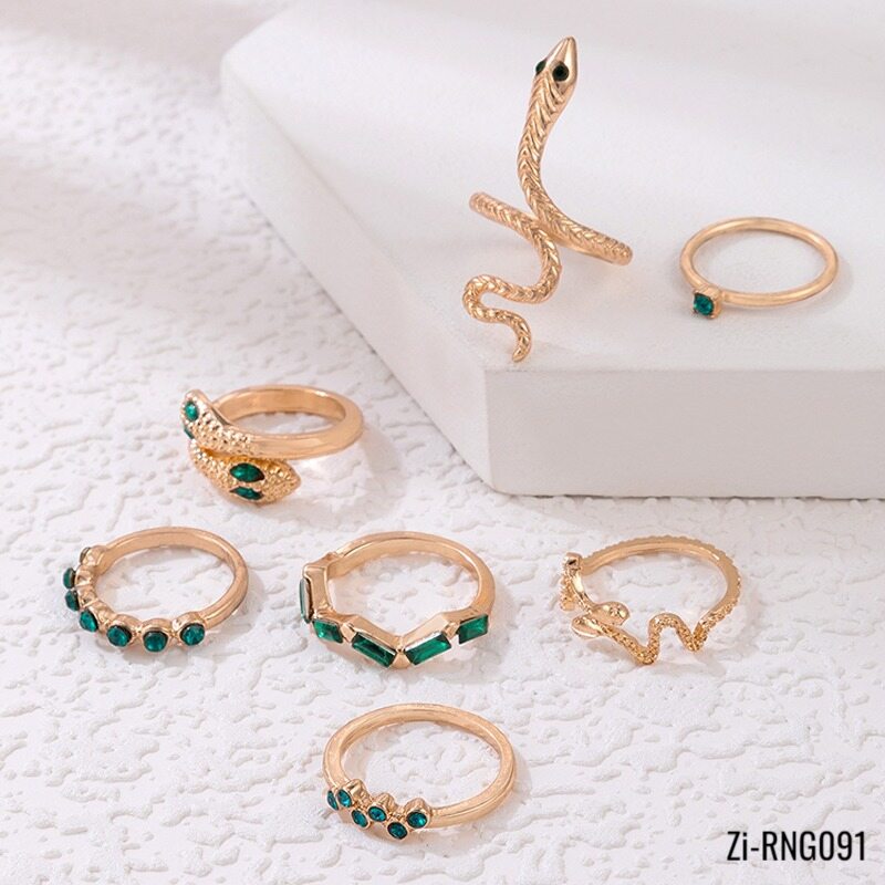 Luxury Green Rhinestone Joint Snake Ring Sets 7pcs/sets - Zi Collection Hub
