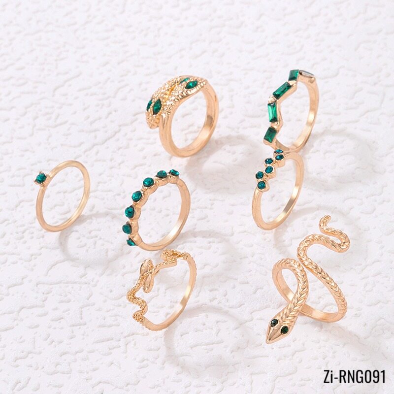 Luxury Green Rhinestone Joint Snake Ring Sets 7pcs/sets - Zi Collection Hub