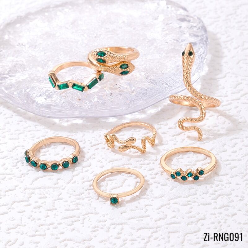Luxury Green Rhinestone Joint Snake Ring Sets 7pcs/sets - Zi Collection Hub
