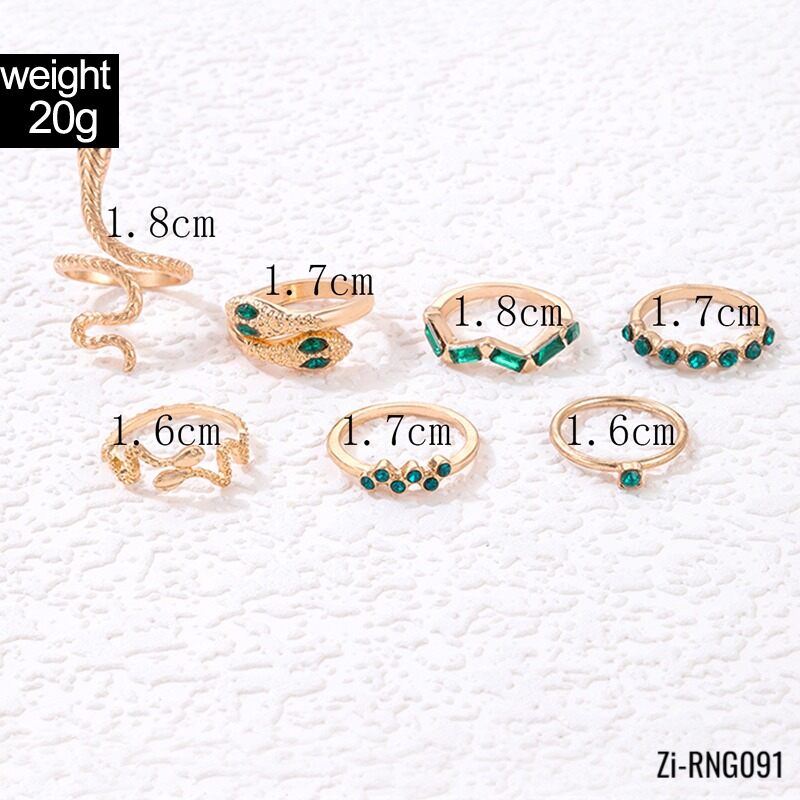Luxury Green Rhinestone Joint Snake Ring Sets 7pcs/sets - Zi Collection Hub