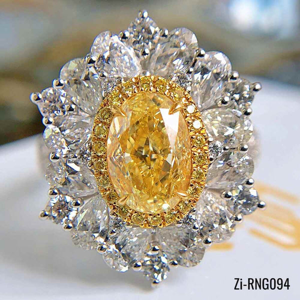 Resizable Luxury Big Yellow Crystal Citrine Gemstones Diamonds Flower Rings