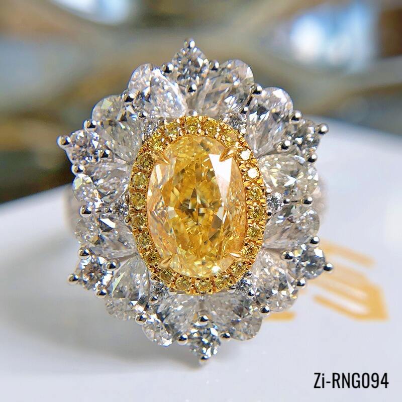 Resizable Luxury Big Yellow Crystal Citrine Gemstones Diamonds Flower Rings - Zi Collection Hub