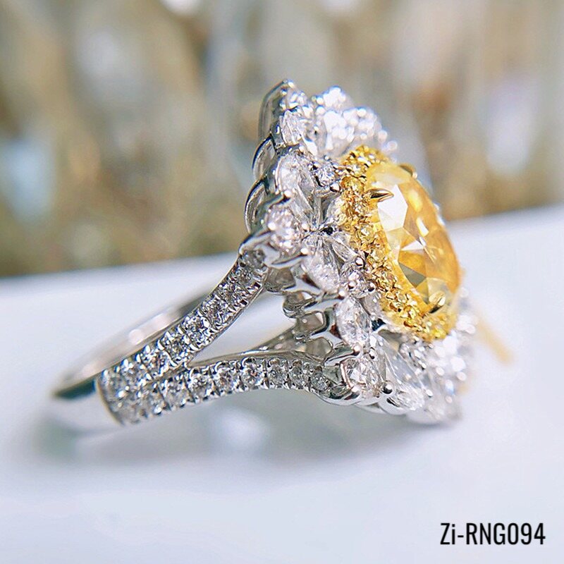 Resizable Luxury Big Yellow Crystal Citrine Gemstones Diamonds Flower Rings - Zi Collection Hub