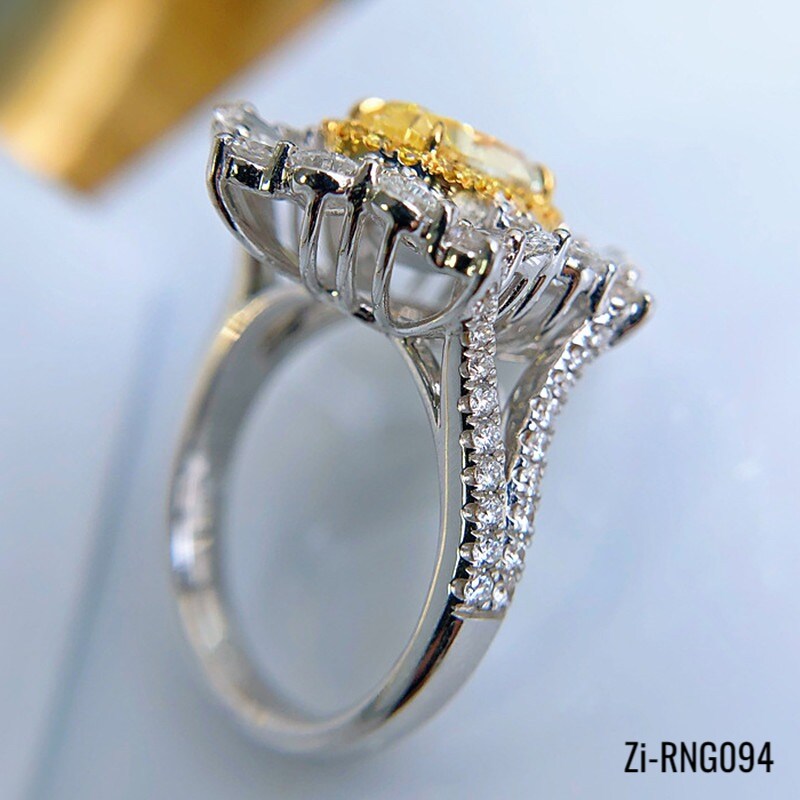 Resizable Luxury Big Yellow Crystal Citrine Gemstones Diamonds Flower Rings - Zi Collection Hub