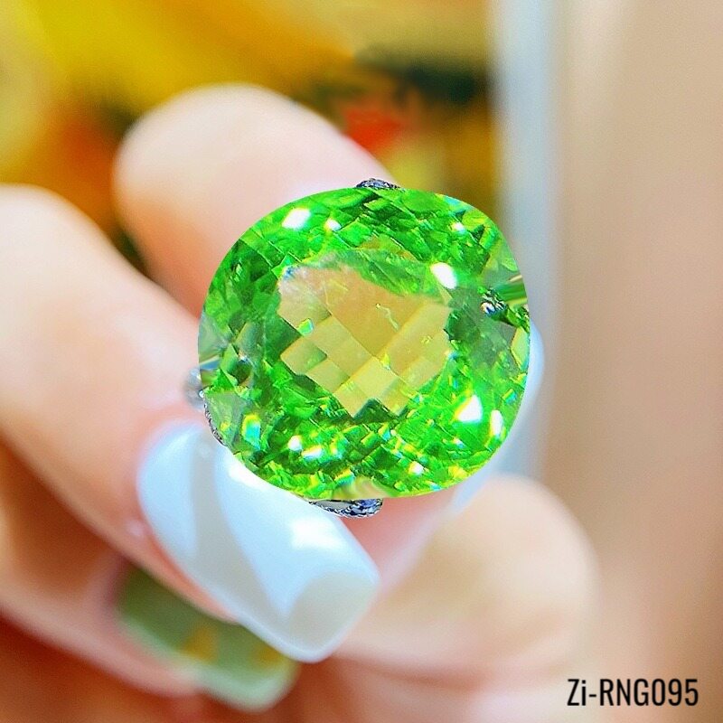 Trendy Women Luxury Silver Color Big Tourmaline Green Diamond Ring Resizeable - Zi Collection Hub