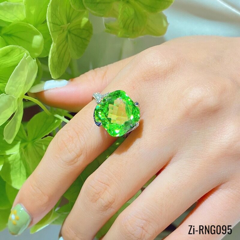Trendy Women Luxury Silver Color Big Tourmaline Green Diamond Ring Resizeable - Zi Collection Hub