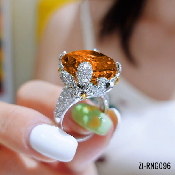 Orange Big Zircon Adjustable Open Rings