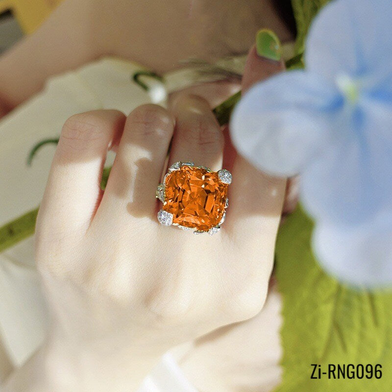 Orange Big Zircon Adjustable Open Rings - Zi Collection Hub