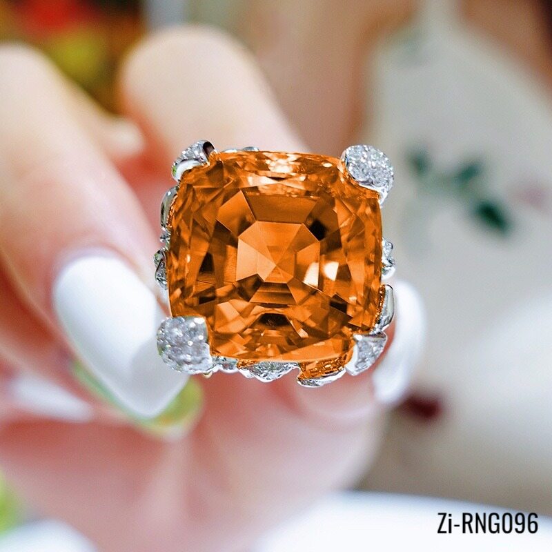 Orange Big Zircon Adjustable Open Rings - Zi Collection Hub