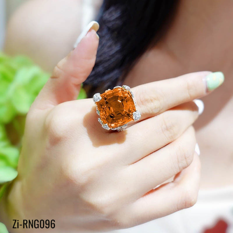 Orange Big Zircon Adjustable Open Rings - Zi Collection Hub