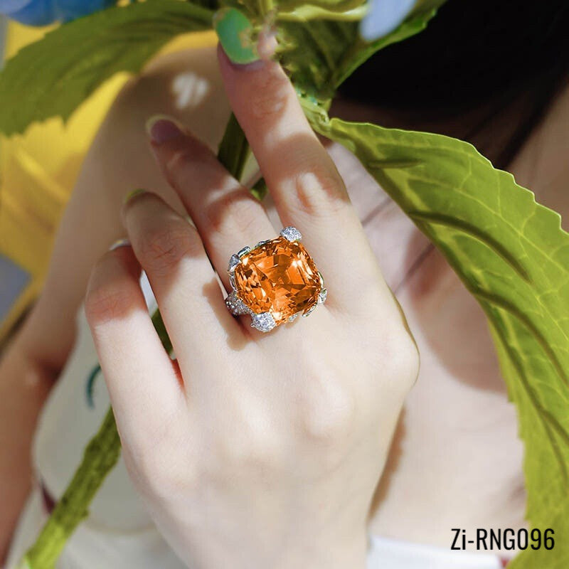Orange Big Zircon Adjustable Open Rings - Zi Collection Hub