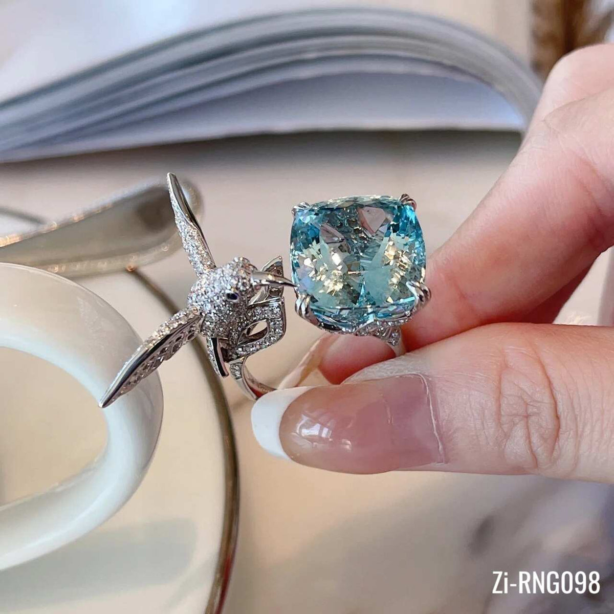 Luxury Blue Zircon Seagull Woman Wedding Ring Adjustable - Zi Collection Hub