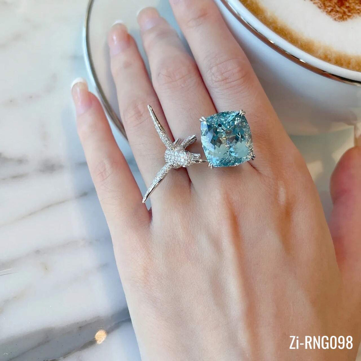 Luxury Blue Zircon Seagull Woman Wedding Ring Adjustable - Zi Collection Hub