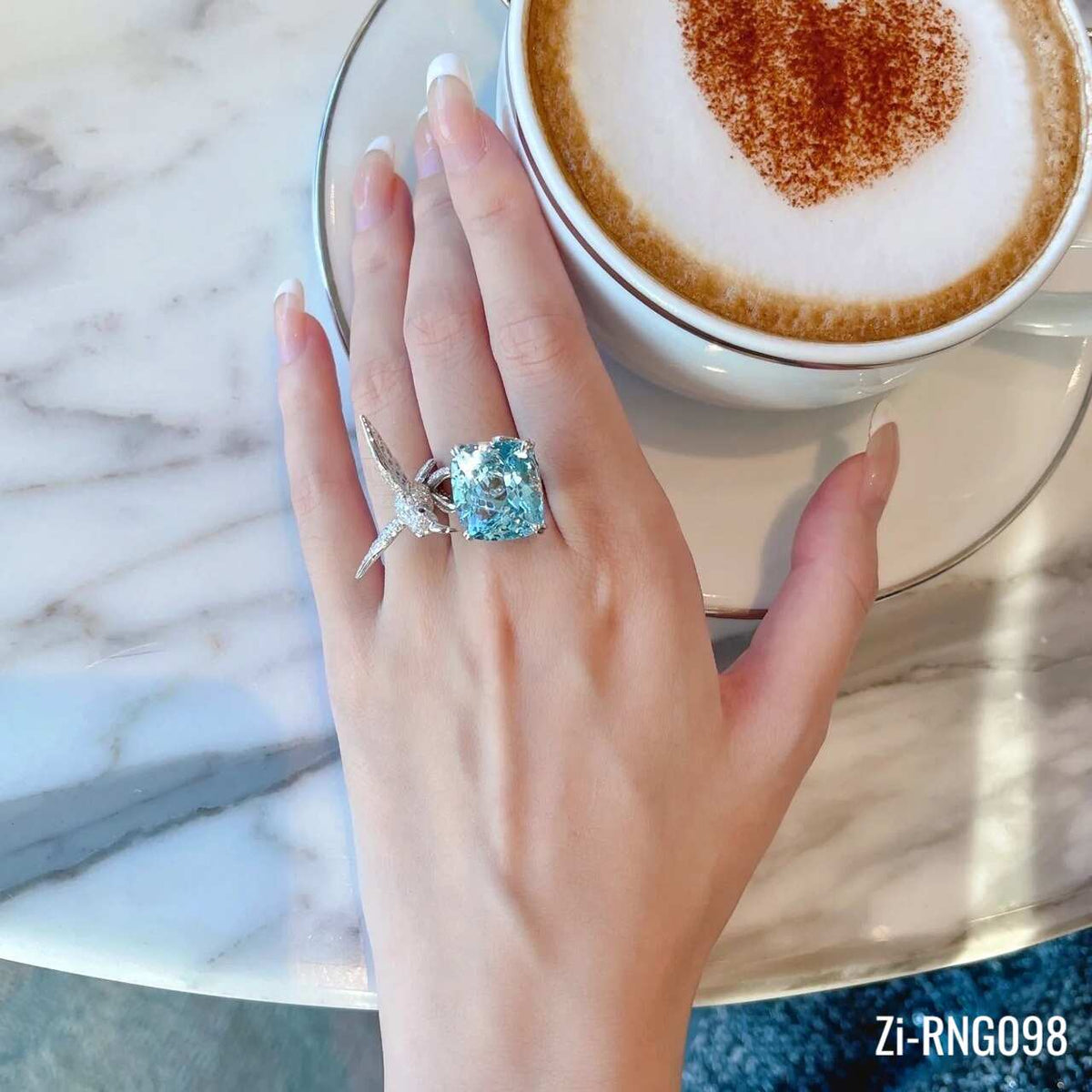 Luxury Blue Zircon Seagull Woman Wedding Ring Adjustable - Zi Collection Hub
