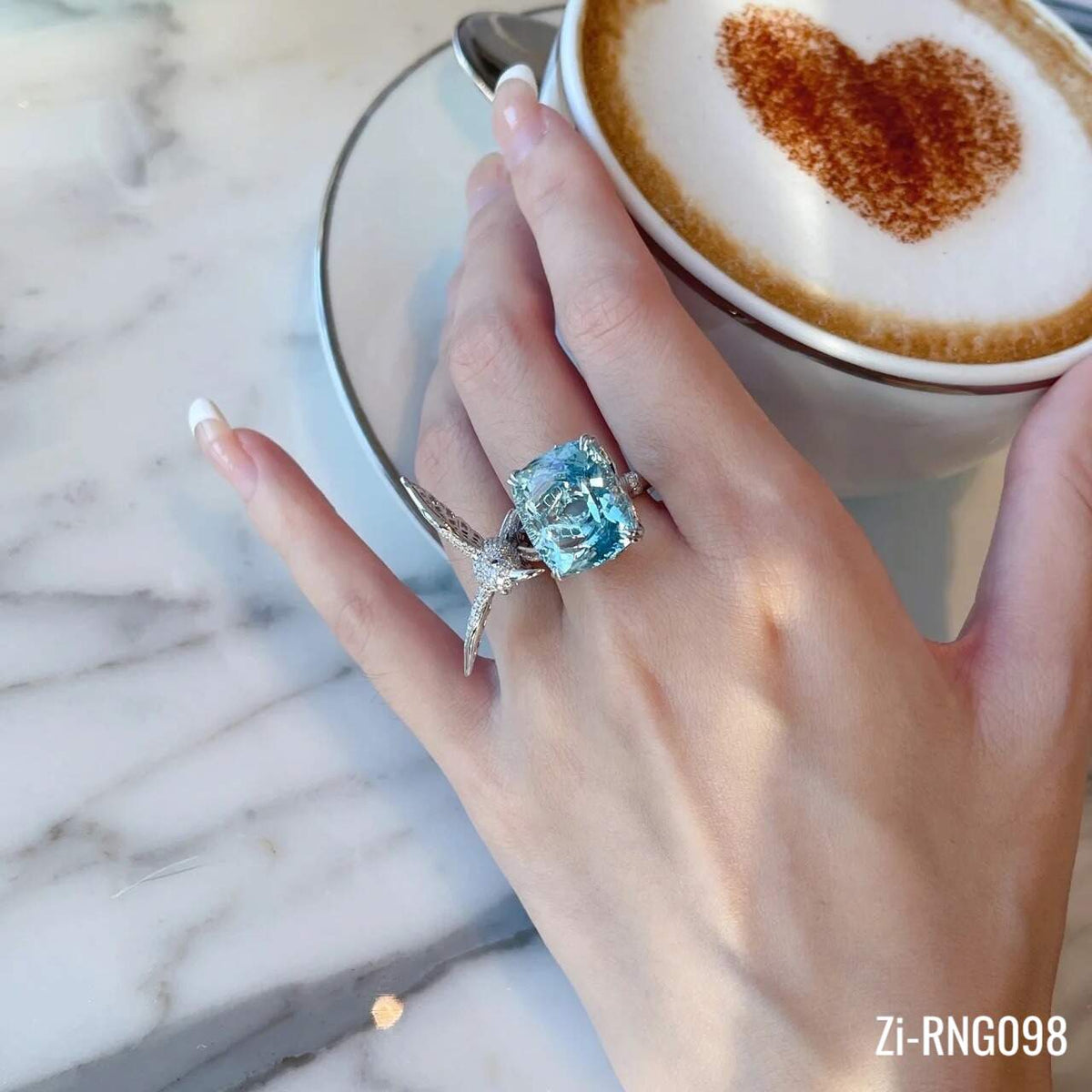 Luxury Blue Zircon Seagull Woman Wedding Ring Adjustable - Zi Collection Hub