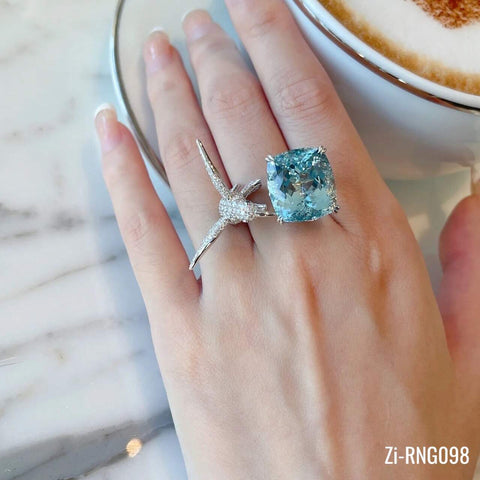 Luxury Blue Zircon Seagull Woman Wedding Ring Adjustable