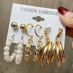 Vintage Gold Geometric Round Circle Earrings Set