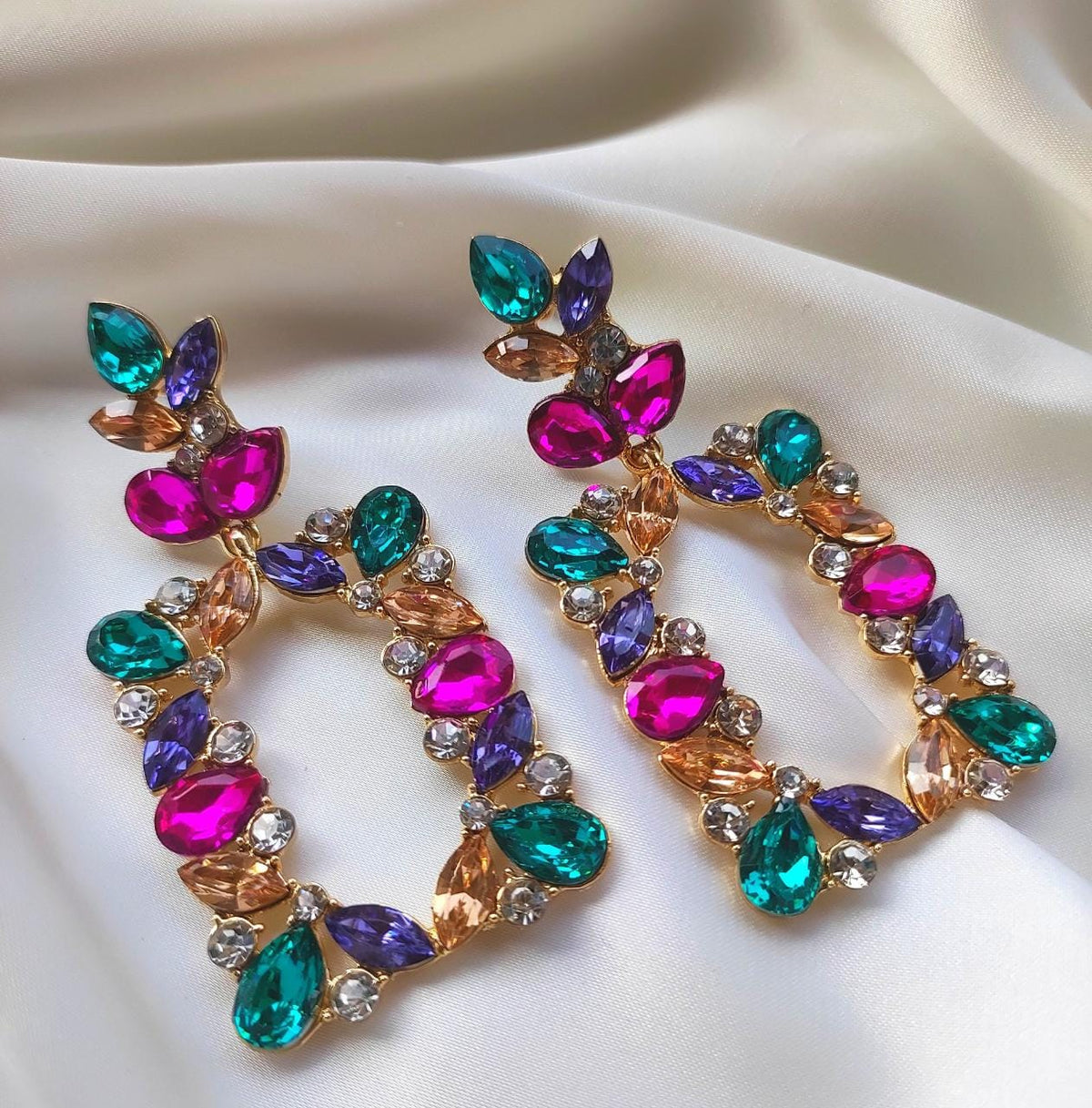 Colorful Square Rhinestone Statement Earring - Zi Collection Hub