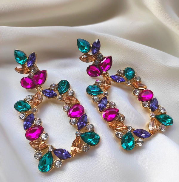 Colorful Square Rhinestone Statement Earring