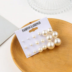 White Beige Pearl Earrings Statement Earrings Set