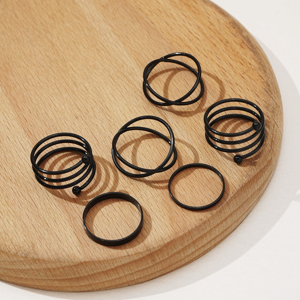 6Pcs/set Punk Finger Rings Minimalist Smooth black - Zi Collection Hub