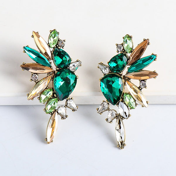 Green Rhinestone Crystal Gems Stud Earrings - Zi Collection Hub