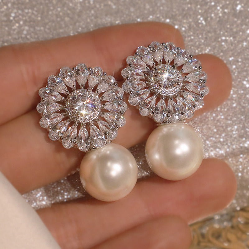 Flashing Diamond Zircon Pearl Earrings - Zi Collection Hub