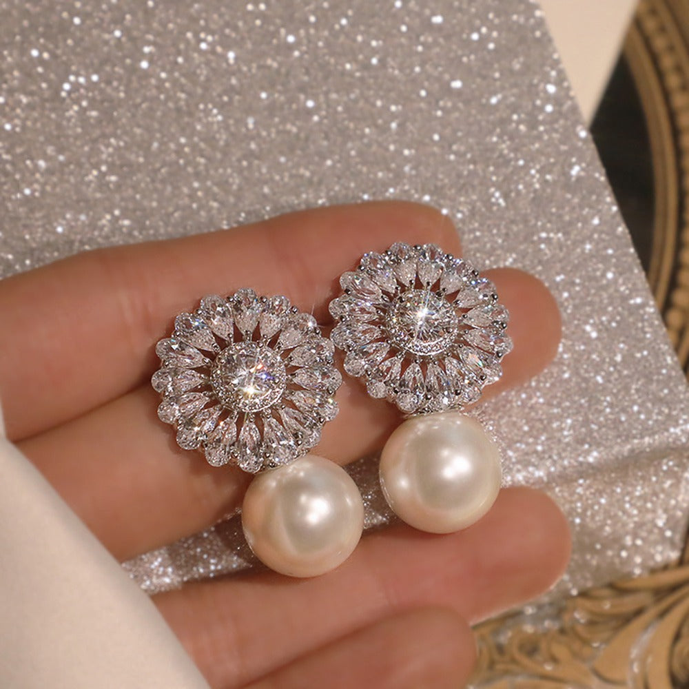 Flashing Diamond Zircon Pearl Earrings - Zi Collection Hub
