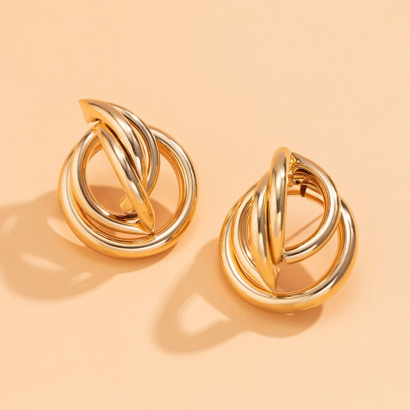 Round Superimposed Geometric Earrings