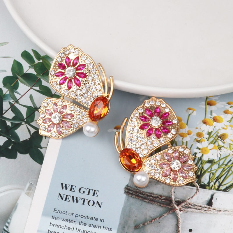 Colorful Rhinestone Butterfly Stud Earrings Statement Luxury Jewelry - Zi Collection Hub