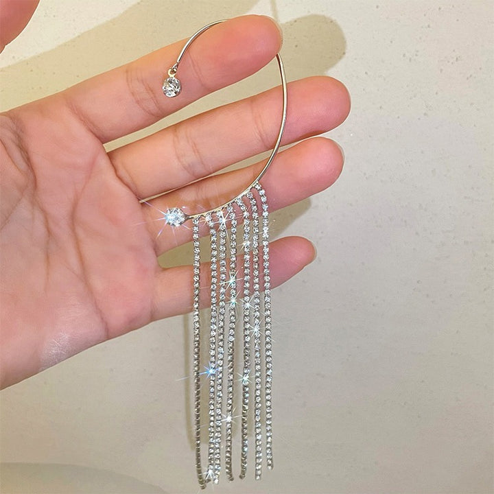 New Long Full Drill Tassel Ear Clips Without Ear Holes (Gold & Silver) - Zi Collection Hub