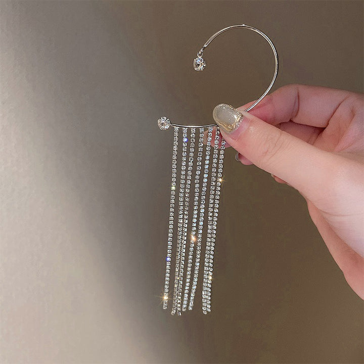 New Long Full Drill Tassel Ear Clips Without Ear Holes (Gold & Silver) - Zi Collection Hub