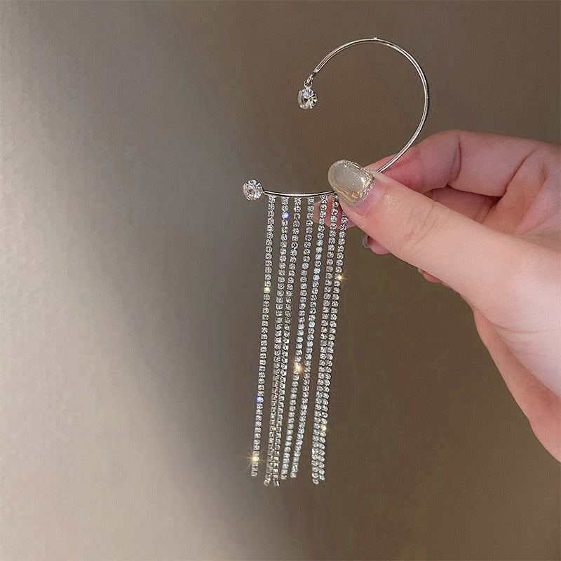 New Long Full Drill Tassel Ear Clips Without Ear Holes (Gold & Silver) - Zi Collection Hub