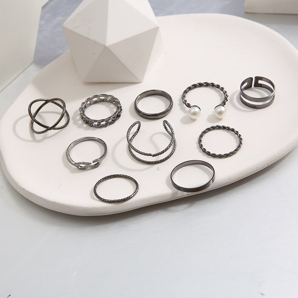 Creative Personality Cross Twist Chain Knuckle Finger Ring Sets - Zi Collection Hub