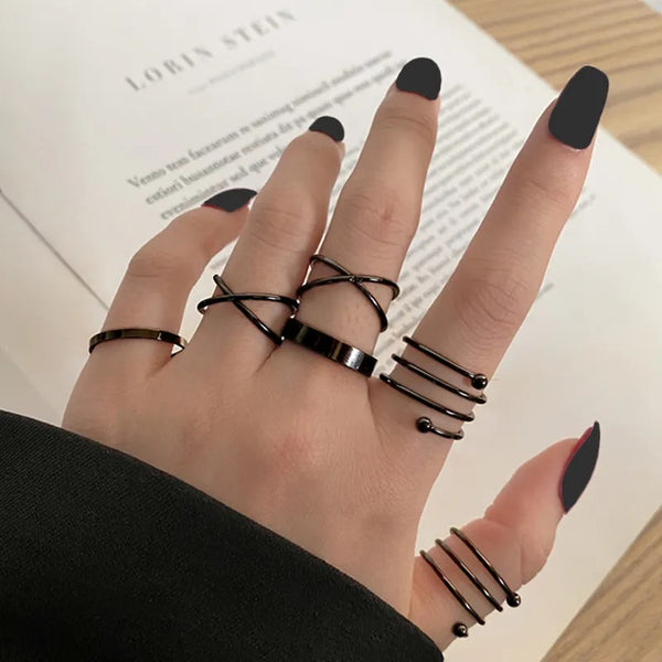 6Pcs/set Punk Finger Rings Minimalist Smooth black - Zi Collection Hub