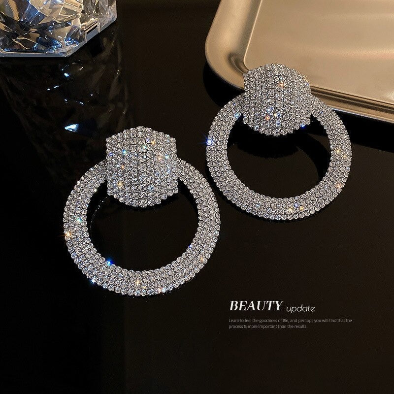 Shiny Rhinestone Big Circle Dangle Earrings - Zi Collection Hub