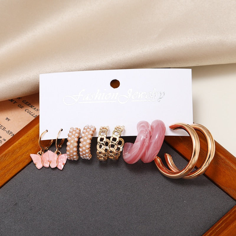 New Pearl Inlaid Butterfly Earrings Set 5 Pairs - Zi Collection Hub